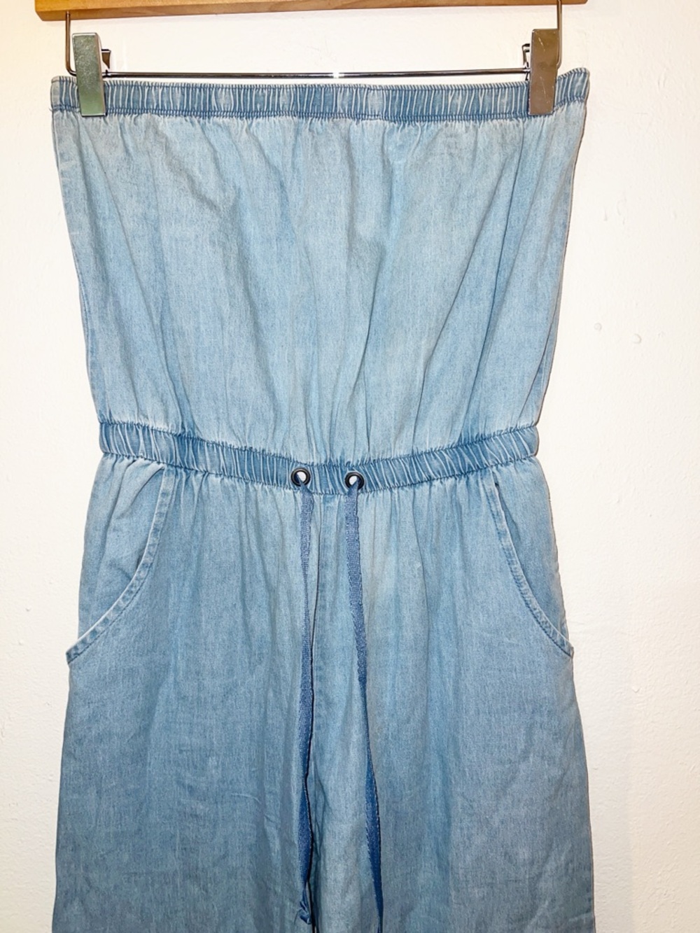 Derek Heart cotton chambray light weight strapless tube top jogger jumpsuit - Picture 2 of 9